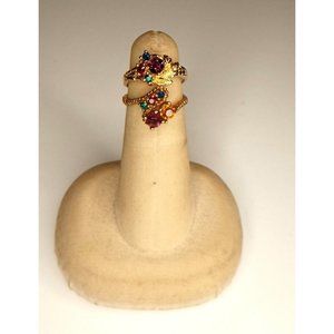Size 5.25 & 5.5 Brass Multicolor Rhinestone‎ Rings Set of 2 (2a1)